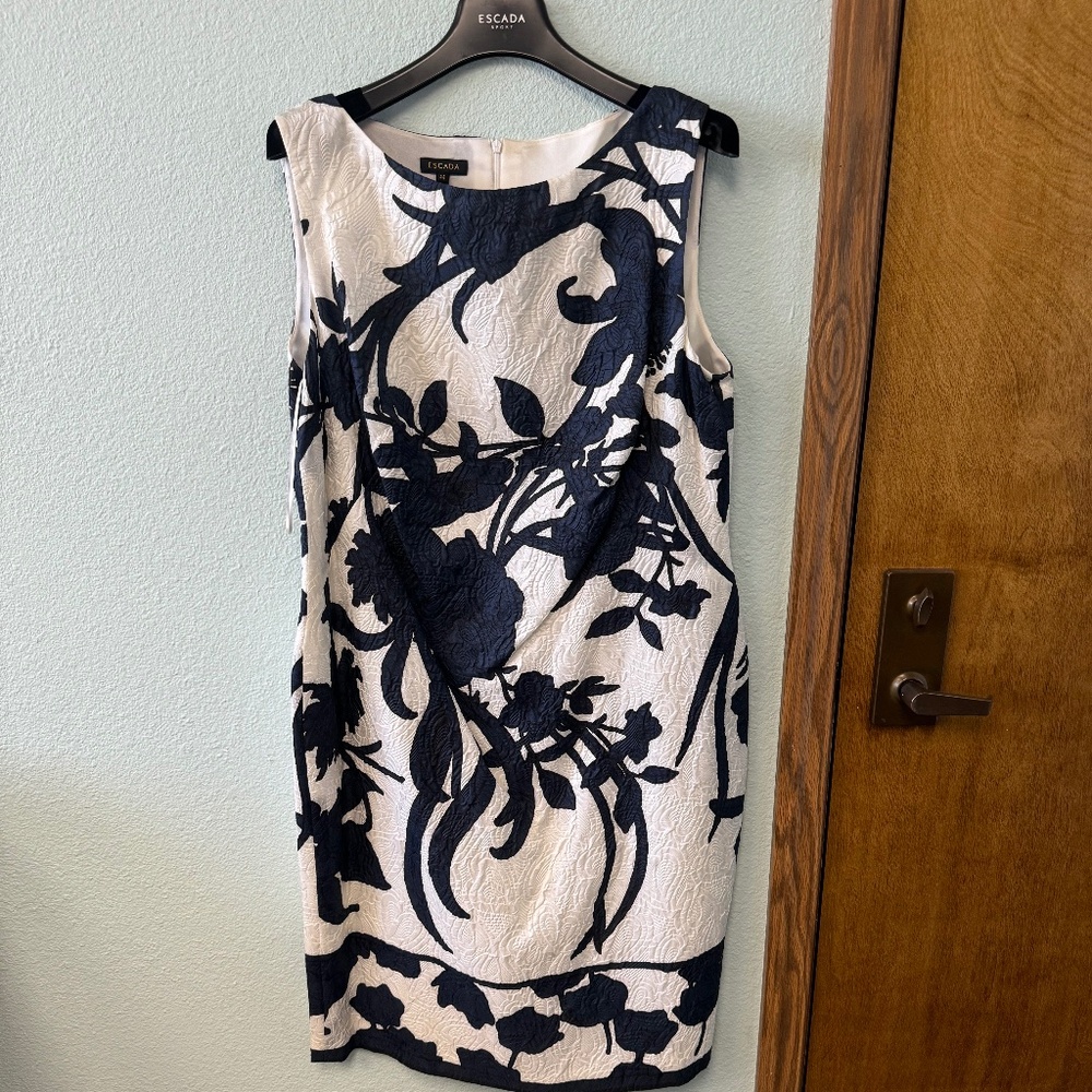 Escada Navy & White Floral dress with jacket